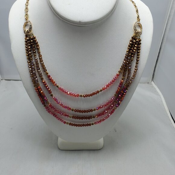 Ali Khan 4 row garnet glass beads with gold chain layered necklace - Picture 2 of 8